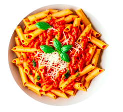Pasta med tomatsås, ost och färsk basilika